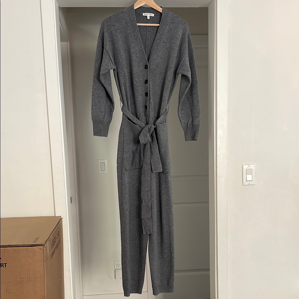 Gray Button-Up Knit Jumpsuit
